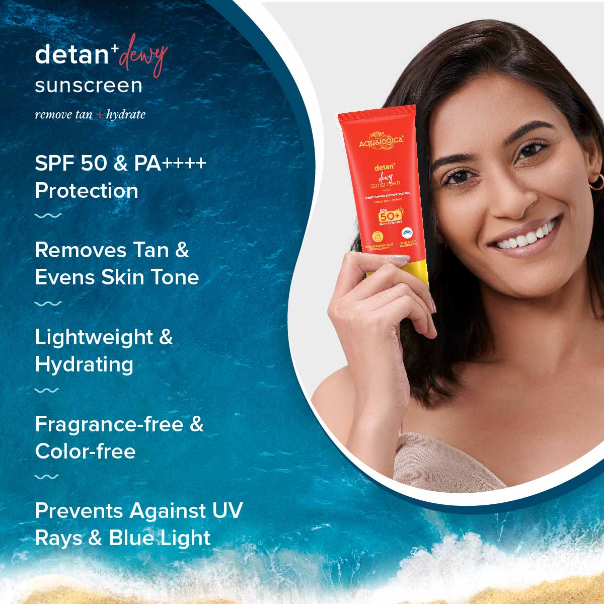 FREEBIE | Detan+ Dewy Sunscreen with SPF 50+ & PA++++ for UVA/B & Blue Light Protection  & No White Cast - 80g - Image 2