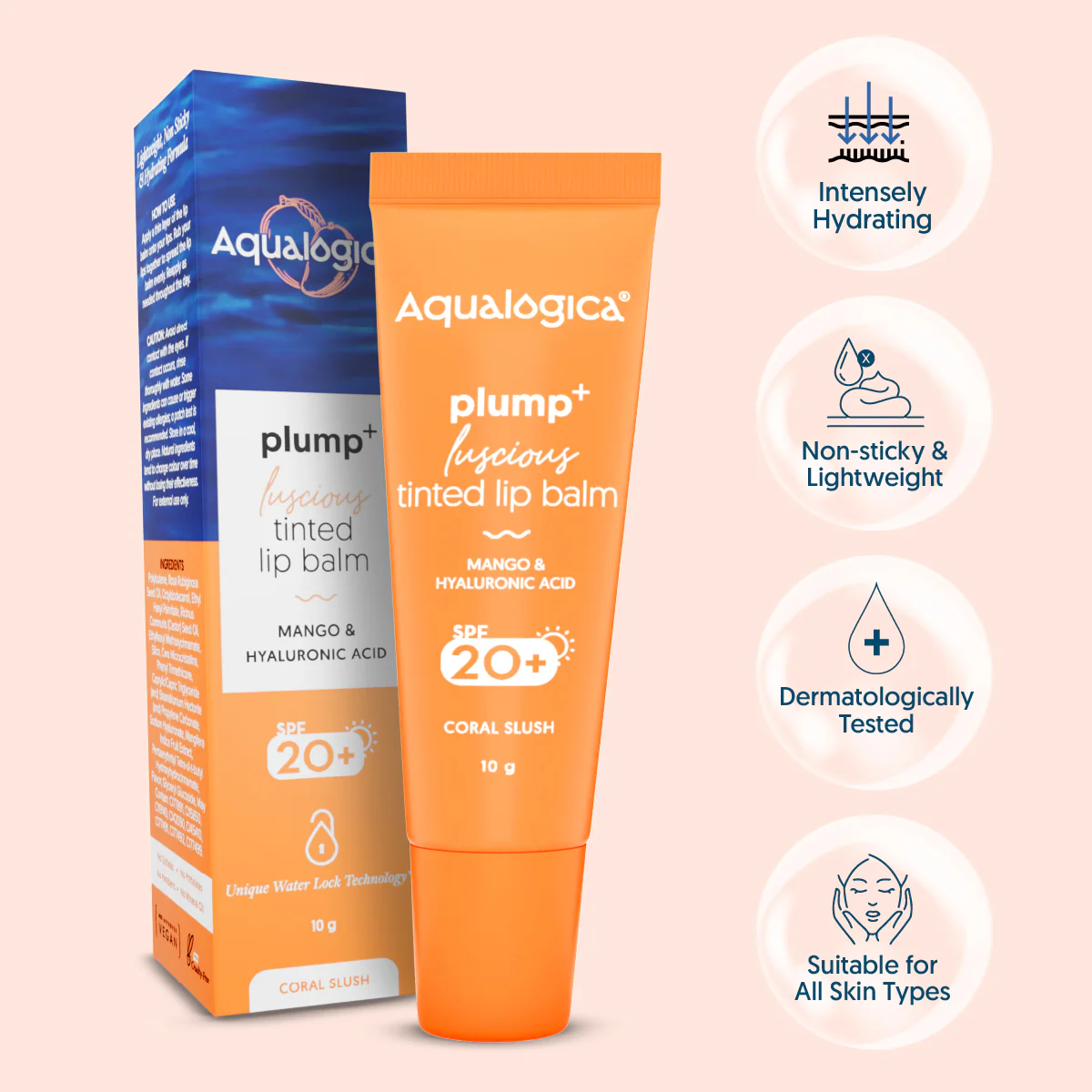 Coral Slush Plump+ Luscious Tinted SPF 20+ Lip Balm with Mango & Hyaluronic Acid - 10g - Image 3