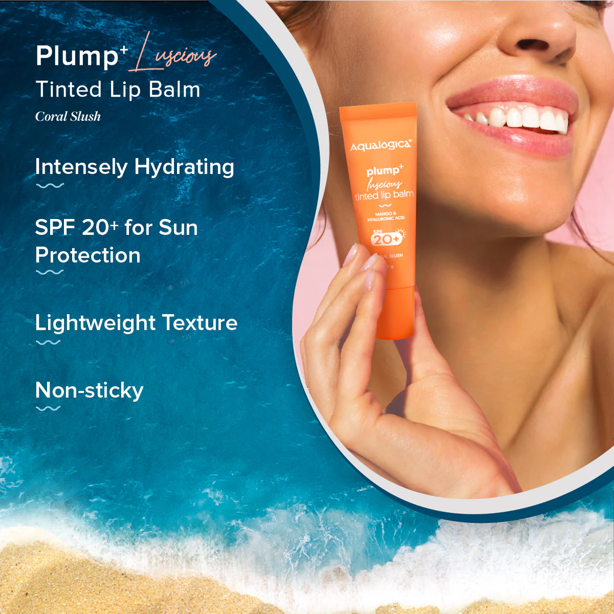 Coral Slush Plump+ Luscious Tinted SPF 20+ Lip Balm with Mango & Hyaluronic Acid - 10g - Image 4