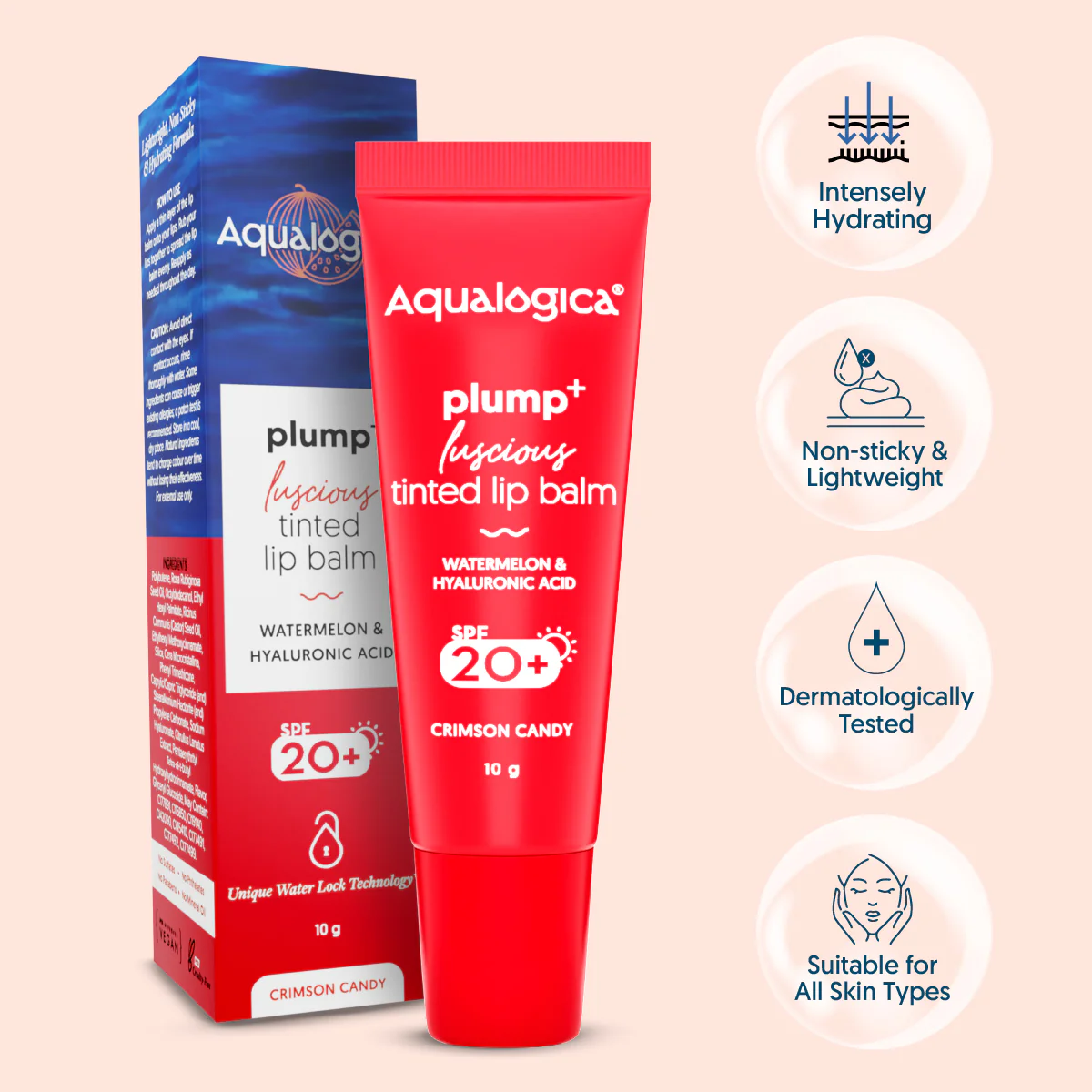 Crimson Candy Plump+ Luscious Tinted SPF 20+ Lip Balm with Watermelon & Hyaluronic Acid - 10g - Image 2