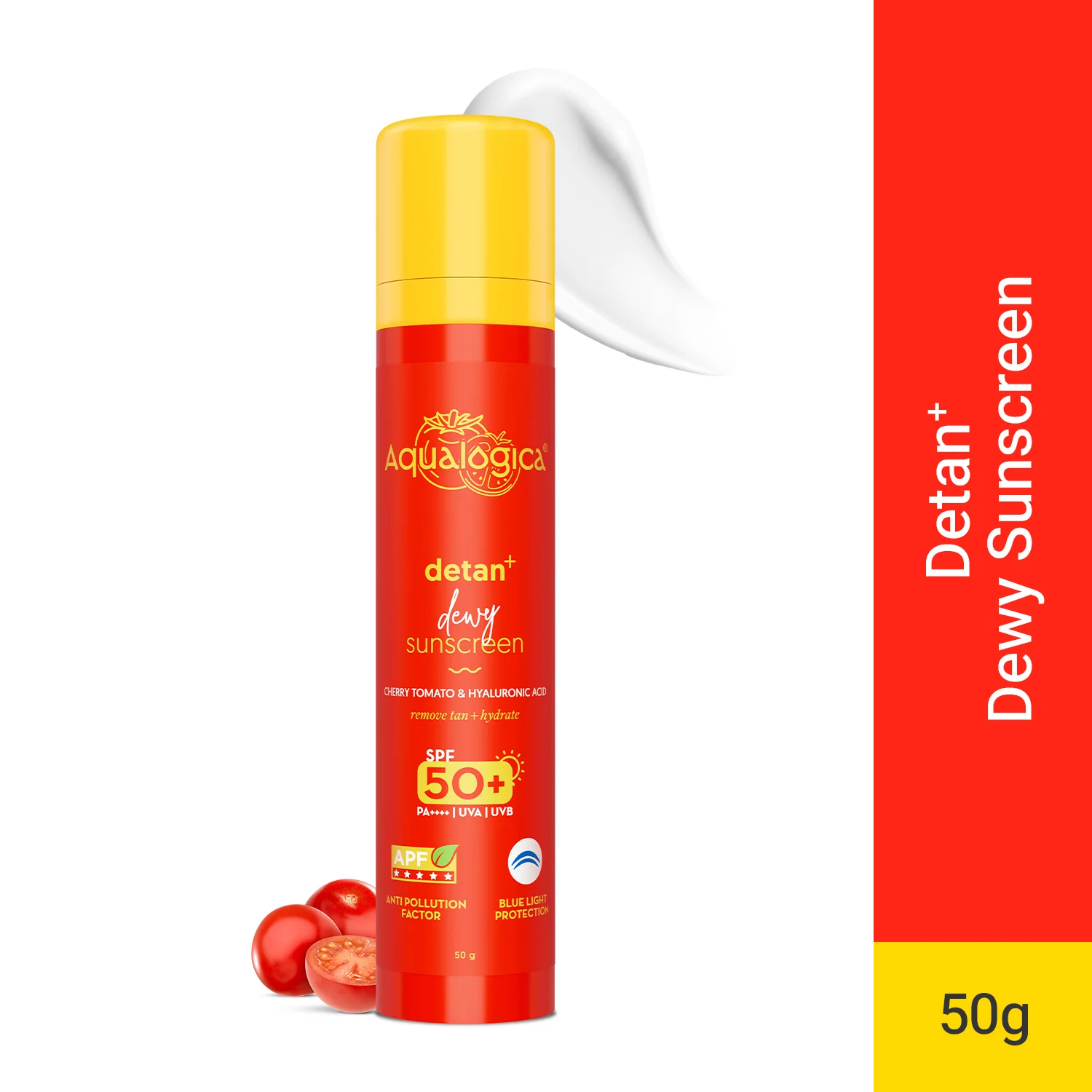 Detan+ Dewy Sunscreen In-Vivo Tested SPF 50+ PA++++ with Cherry Tomato & HA - 50 g - Image 3