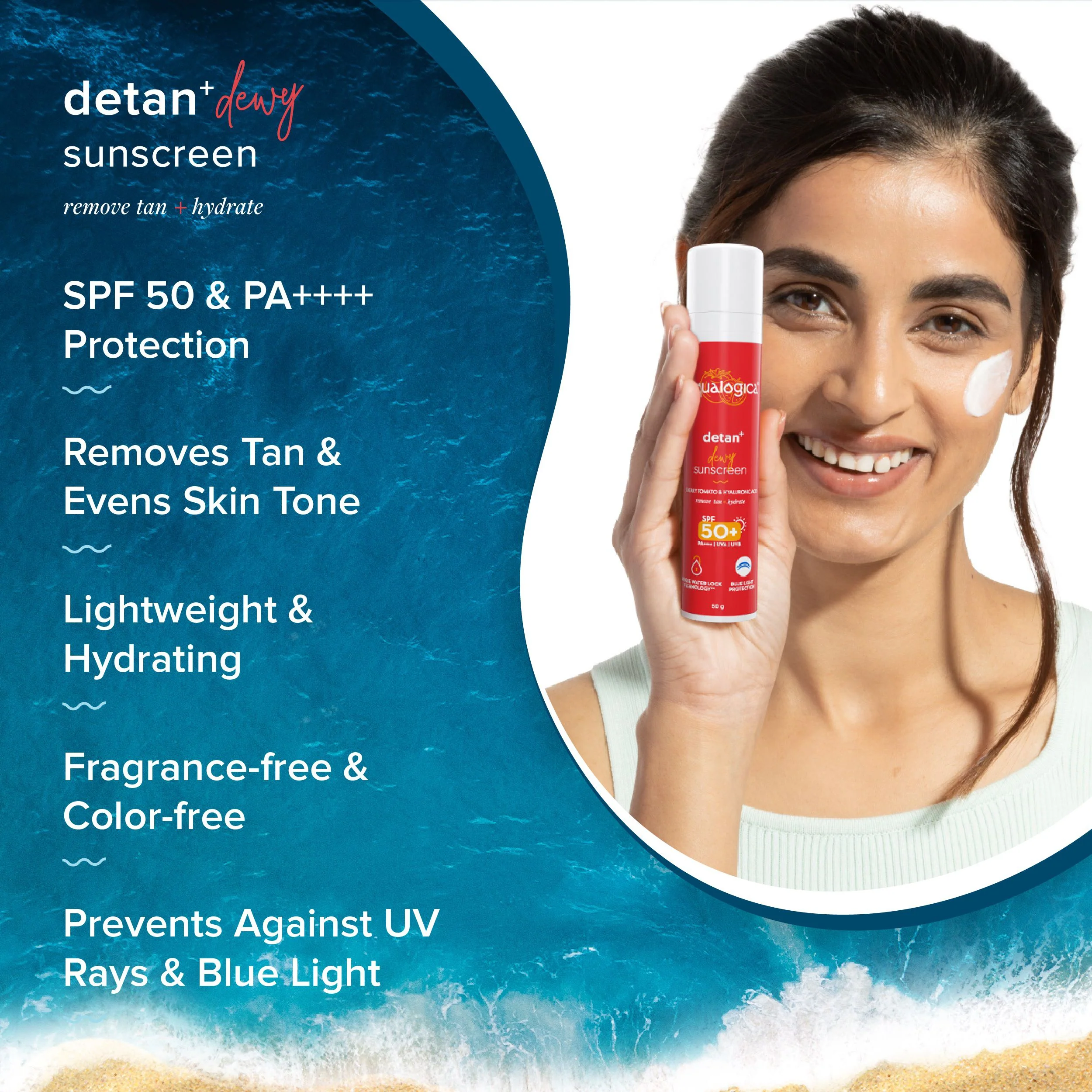FREEBIE | Detan+ Dewy Sunscreen with SPF 50+ & PA++++ for UVA/B & Blue Light Protection & No White Cast - 50g - Image 4