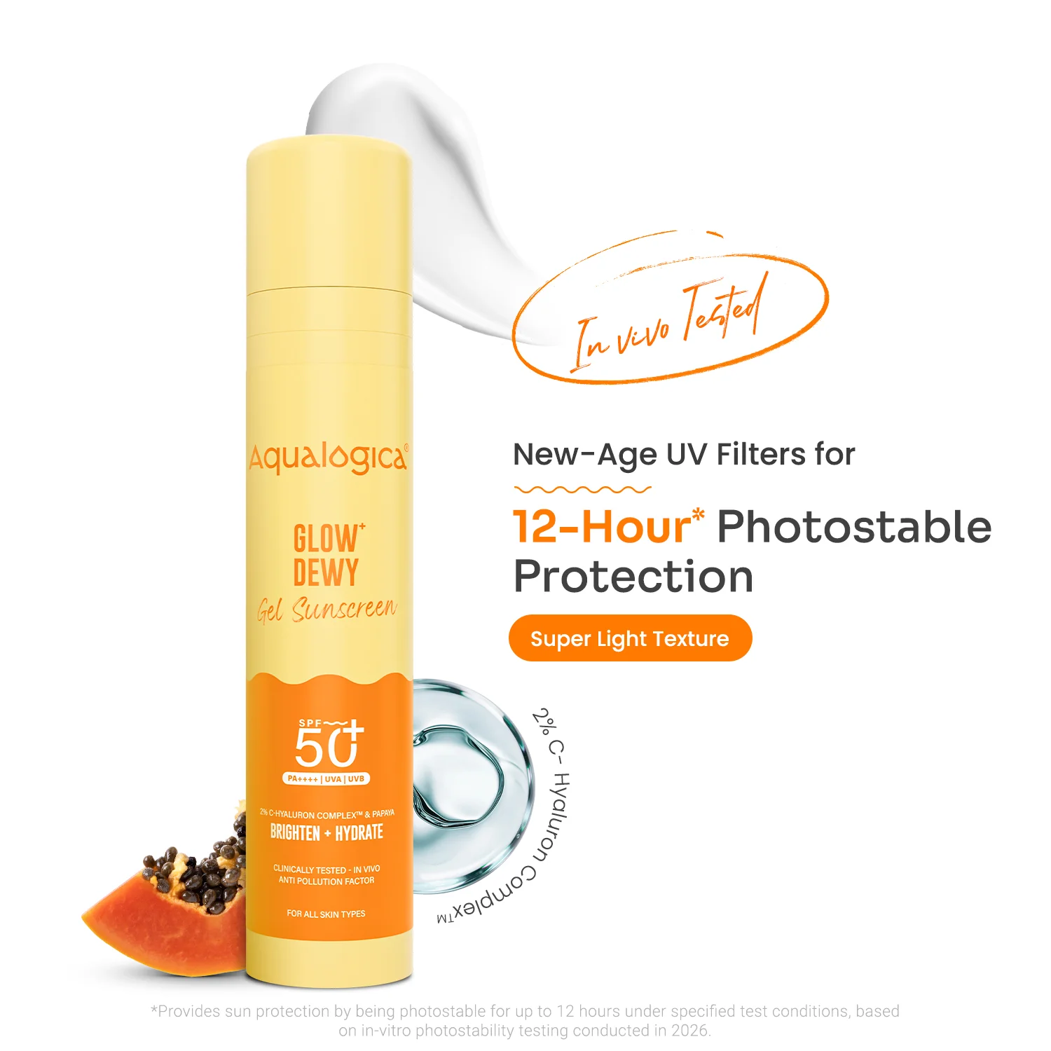 Glow+ Dewy Sunscreen Gel In-Vivo Tested SPF 50+ PA++++ with Papaya & Vitamin C - 50g - Image 3
