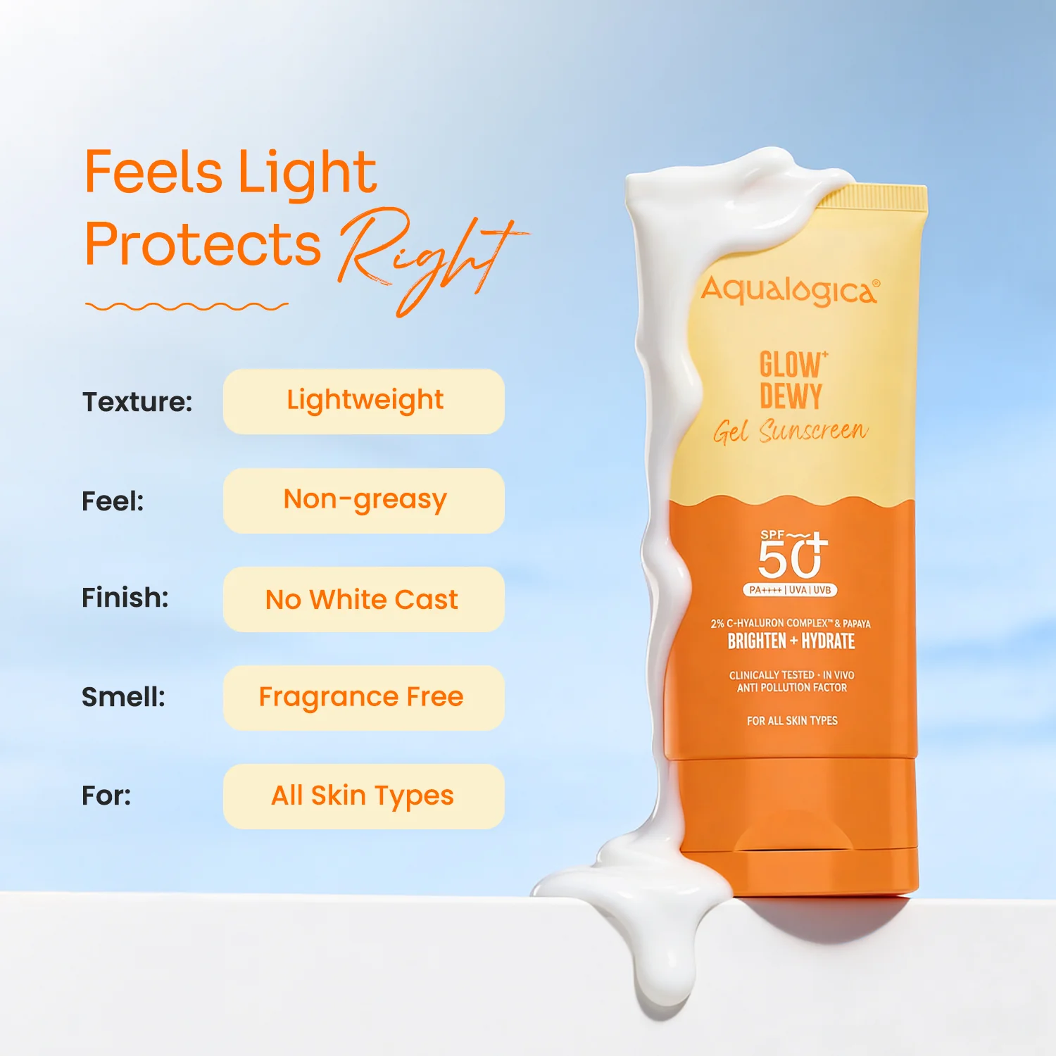 Glow+ Dewy Sunscreen Gel In-Vivo Tested SPF 50+ PA++++ with Papaya & Vitamin C - 80g (Pack of 2) - Image 7