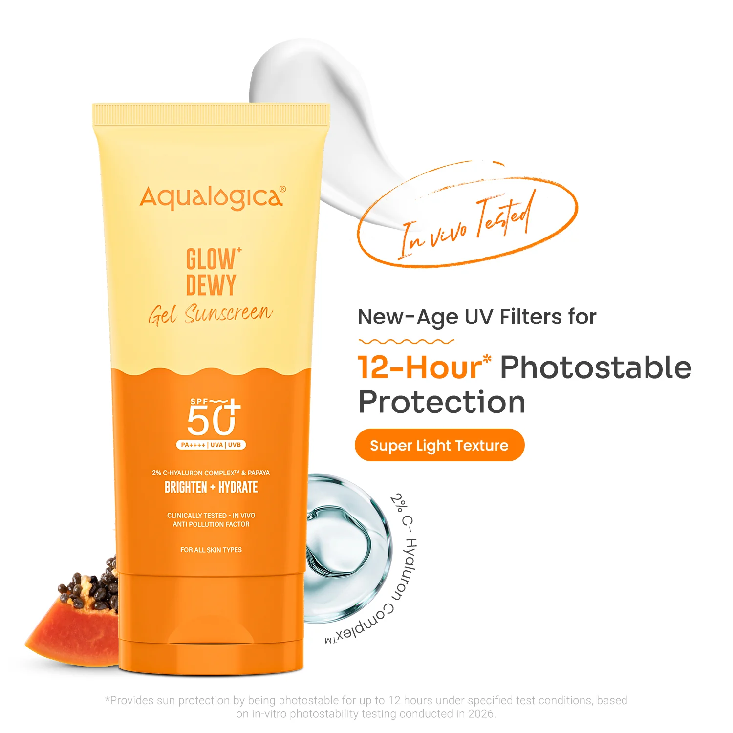 Glow+ Dewy Sunscreen Gel In-Vivo Tested SPF 50+ PA++++ with Papaya & Vitamin C - 80g - Image 3