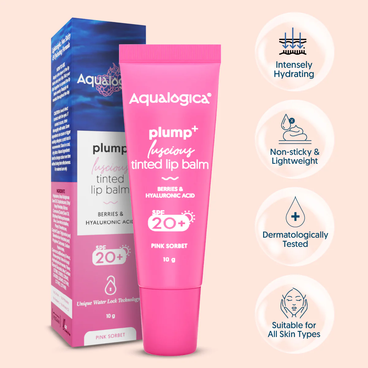 Pink Sorbet Plump+ Luscious Tinted SPF 20+ Lip Balm with Berries & Hyaluronic Acid - 10g - Image 3