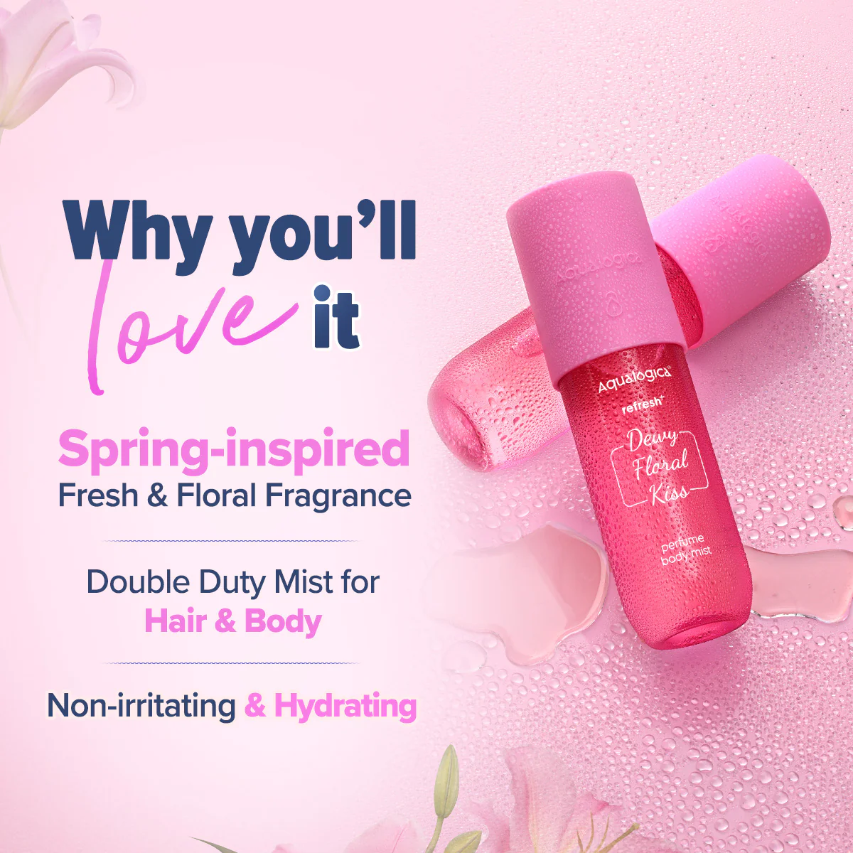 Refresh+ Dewy Floral Kiss Perfume Body Mist with Zemea & Hyaluronic Acid- 150 ml (Pack of 2) - Image 3
